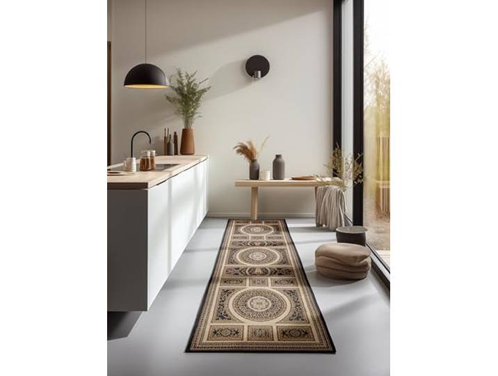 Nouristan Teppich Orientalisch – Läufer Orient Klassisch Orientalischer Wohnzimmerteppich dicht gewebt mit Bordüre Flachgewebe für Wohnzimmer, Schlafzimmer, Esszimmer, Flur – Schwarz Creme, 80x240cm