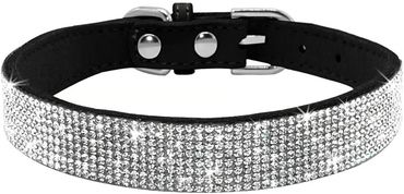 Pet Hub Bling Rhinestone Leather Pet Collar & Leash Set For Small Medium Dogs & Cats m black