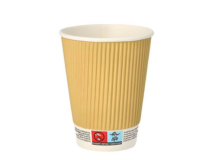 PAPSTAR Einwegbecher Trinkbecher, Pappe 0,3 l Ø 9 cm, 11 cm natur Ripple Wall 500 Stk, Pappe, PLA-beschichtet