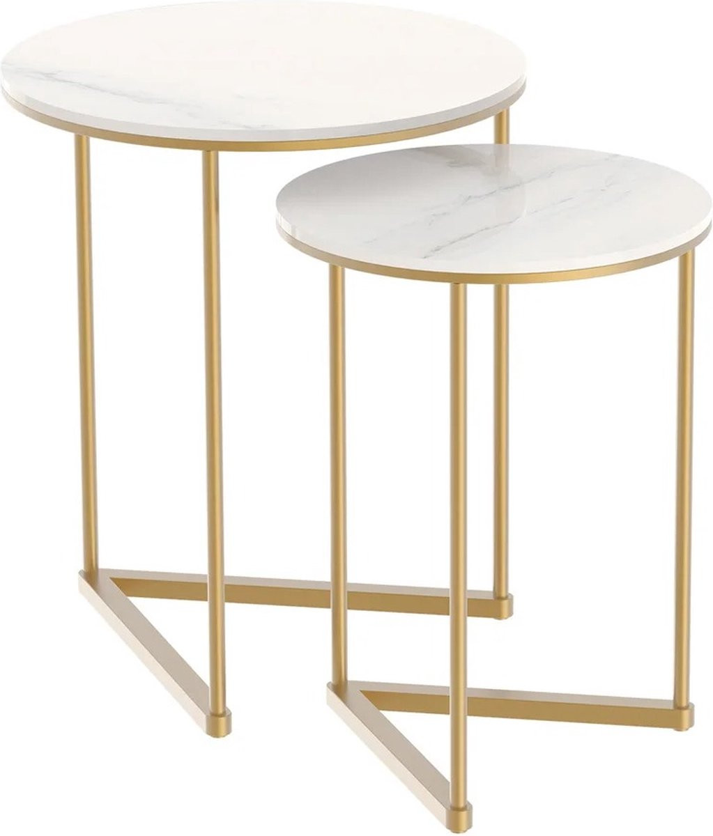 RM Store® Set van 2 Moderne Ronde Bijzettafels van Marmer en Goud