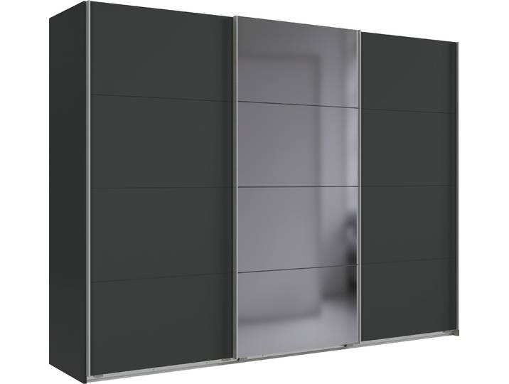 Schwebetürenschrank WIMEX Ernie Kleiderschrank mit Spiegel, Made in Germany , grau (graphit), B:270cm H:210cm T:65cm, Schränke, Schwebetürenschrank, Schlafzimmerschrank in verschiedenen Breiten