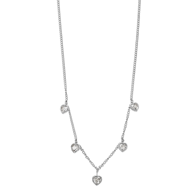 Herzkette LOTUS "Essentials - Herzen", silber (edelstahlfarben, kristallweiß), Halsketten, Damen, Edelstahl, L: 45 B: 1,7mm, Herzkette, mit Glasstein, B:1,7mm