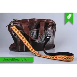 Taschengurt im Ethno-Stil | Verstellbarer Schultergurt mit aufgesteppter Zickzack Ethno-Borte | 40 mm Breite | Metall-karabiner | Schwarz mit Borte