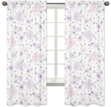 Sweet Jojo Designs Lavender Purple Pink Grey and White Watercolor Floral Collection 84-inch Window Treatment Curtain Panel Pair