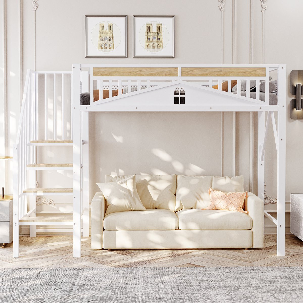 Sweiko Hoogslaper voor kinderen met veiligheidsrails, Wit, 90 x 200 cm