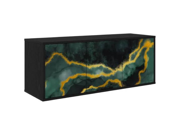 HAQWRDQSG TV-Schrank Hängend 102x33x40 cm Schwarz Eichen-Optik Schwebendes Lowboard für Wohnzimmer und Gästezimmer, bietet 3 Türen für Zubehör und spart wertvolle Bodenfläche.
