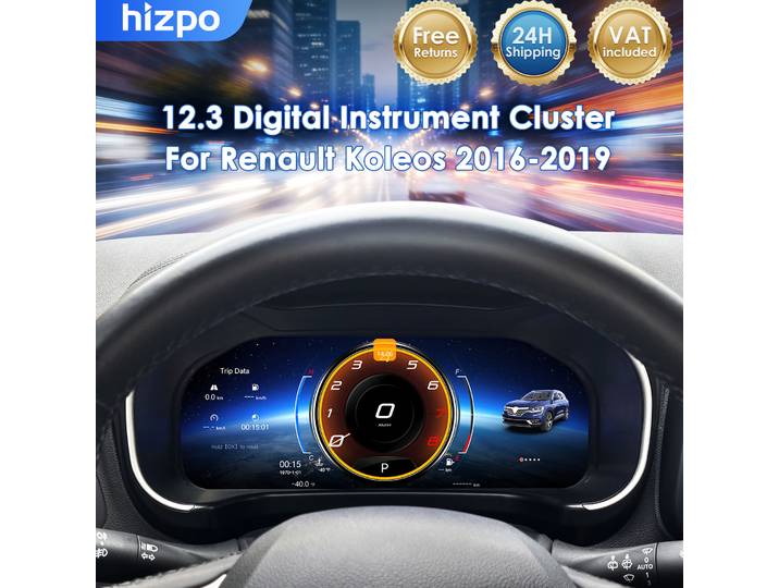 Tableau de bord Hizpo 12,3 pouces Renault KOLEOS 2016 - 2019 Carplay Android Auto Compteurs de vitesse Panneau d'affichage LCD Panneau d'instruments numérique