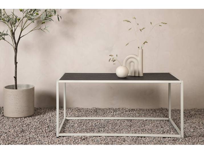 Outdoor-Couchtisch Hana – aus weißem Stahl für Terrasse & Garten - Weiß-Dunkelgrau - Luxusbetten24