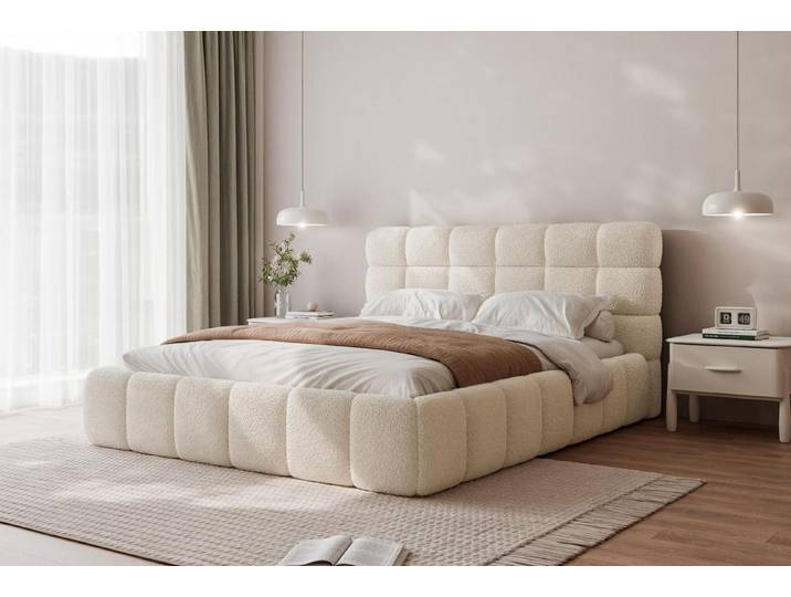 Compleo Polsterbett Wolkenbett, Bouclé Bett, Funktionales Doppelbett, TOP ANGEBOT, MADE IN EU