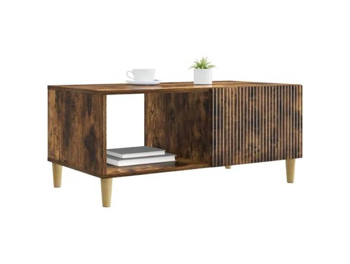 KTHLBRH Beistelltisch Eiche Rauchgrau 90 x 50 x 40 cm Holz Engineered Mit Ablagefach, Drehtür, Vintage-Design, leicht zu reinigen, für Zeitschriften und Getränke