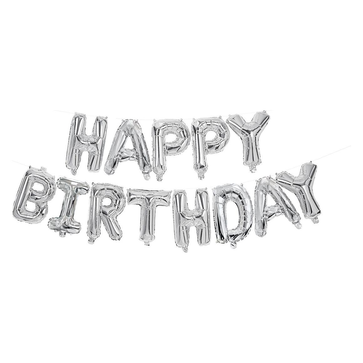 Procos Folienballons Schriftzug Happy Birthday silber mit Schnur zum Aufreihen (1x) (72023415)