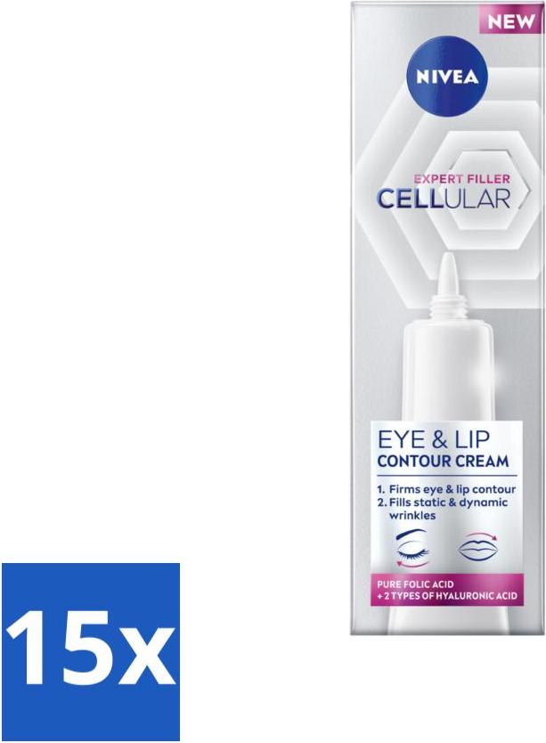 NIVEA - Augencreme - CELLular Expert Filler Anti-Aging - Für alternde Haut - Mit Hyaluronsäure & reiner Folsäure - 15 ml - Vorteilspack - 15 Stücke