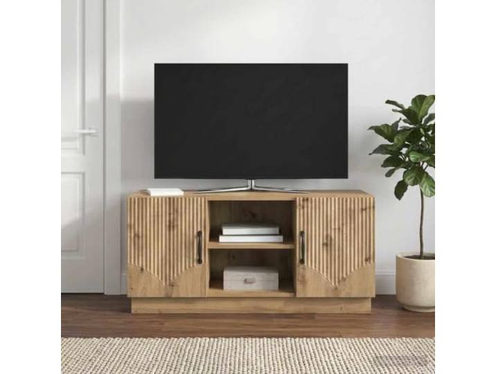 TV-Schrank 102 x 34,5 x 47 cm Artisan-Eiche Holzwerkstoff Entertainment Moderne Optik, vielseitige Fächer, robuste Holzwerkstoff-Konstruktion, kompakte Abmessungen, pflegeleichte Oberfläche