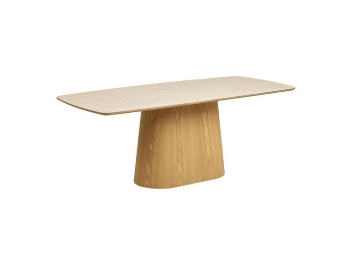 Table repas 200cm plateau aspect travertin pied placage frêne naturel