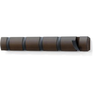 Umbra Garderobenleiste Flip 5, 318850-048, dunkelbraun, aus Holz, 51cm breit, mit 5 klappbaren Haken