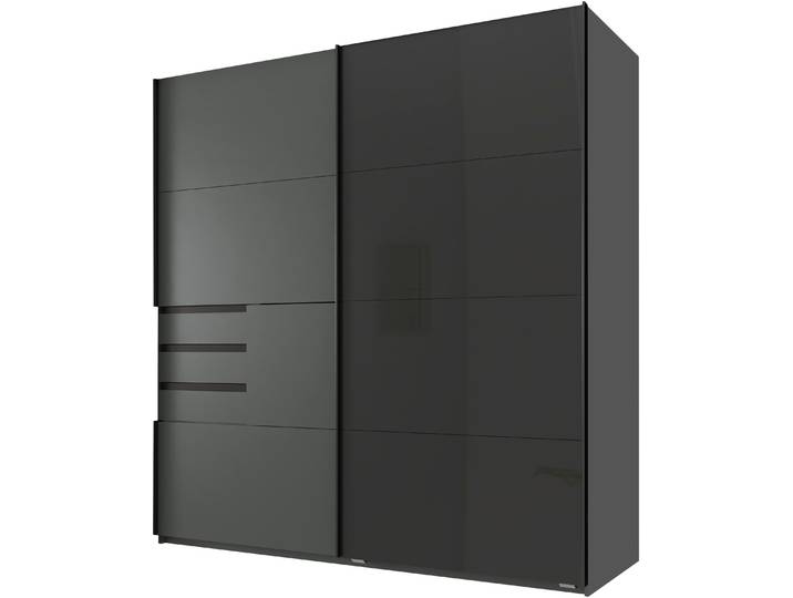 Schwebetürenschrank WIMEX Schwerin , schwarz (graphit, durchgängige türfront glas schwarz), B:180cm H:198cm T:65cm, Holzwerkstoff, Schränke, Schwebetürenschrank, mit Schubladen auf bequemer Zugriffshöhe, mit Glastür
