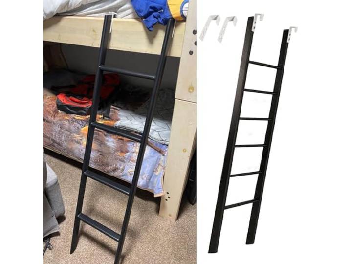 Hochbett Leiter Rutschfest Schwarze Leiter für Wohnmobil-Etagenbetten, Nur Metall-Etagenbettleiter mit 2 Haken Und Fußpolstern für Wohnheim, Apartment, Loft Doppelstufen-Aufstiegsleiter(175cm/69 )