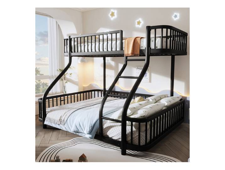 Odikalo Etagenbett Kinderbett Jugendbett 90x200 140x200 Metallbett (Eisenrahmen, Schutzgitter, Leiter, ohne Matratze)