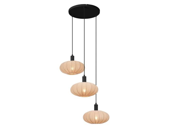Suspension japandi noire tissu marron 3 lampes