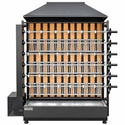 Professioneller Holz-Hähnchengrill mit 6 Spießen für 36 Hähnchen Worldmai für Gastronomie. Gewerblicher Hähnchen-Drehspießgrill für Bar u. Restaurant.