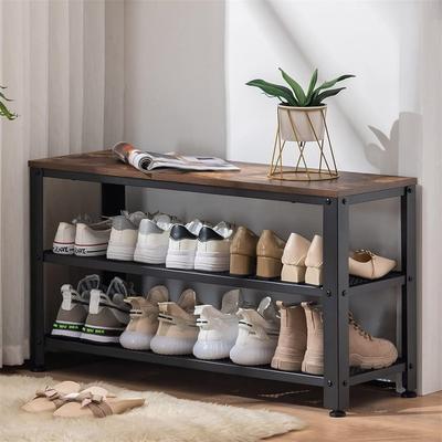 No "Shoe Rack Bench, 3Tier 35.5 Inches Shoe Rack for Entryway with Long Seat - 11.8""D x 35.4""W x 19.7""H"