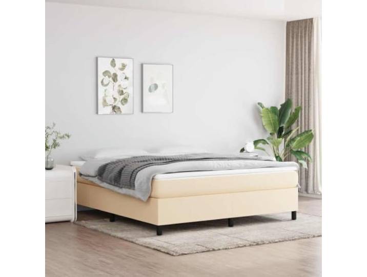 RJPLMFV Bettgestell, Stoff, cremefarben, 160 x 200 cm Robuste Füße, Sperrholzlatten, Gewichtsverteilung, Matratze nicht im Lieferumfang enthalten