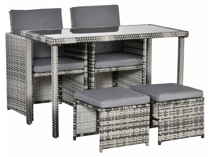 Outsunny Polyrattan Sitzgruppe Gartenset Garnitur 5 tlg. mit Kissen Grau