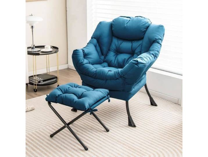 GIANTEX Fauteuil Relax avec Repose-Pied Pliable Oreiller Poche Latérale Fauteuil Rembourré Moderne de Salon/Bureau Charge