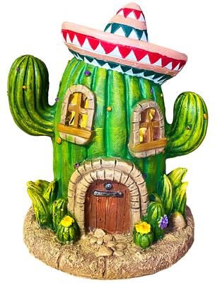 Santa's Workshop "7.5"" Resin Solar LED Cactus House"