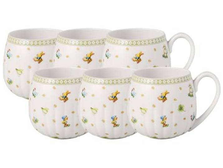 Villeroy & Boch - Easter Delight Henkelbecher 6er Set grün, Becher für Kaffee oder Tee Ostern, Oster Tasse Keramik, Kaffeebecher, Heißgetränkebecher, Premium Porzellan