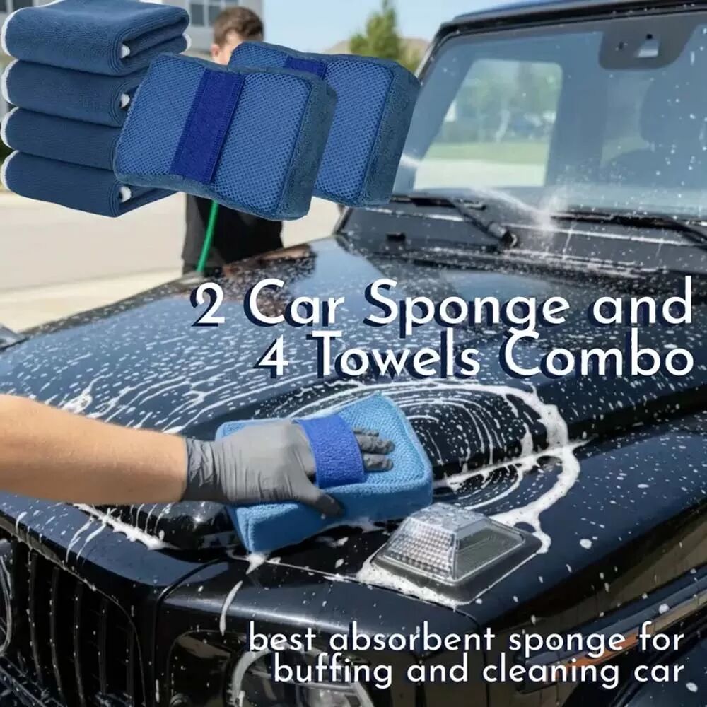 INF Bloc éponge de lavage de voiture à sangle élastique - Bloc éponge en velours corail Gris