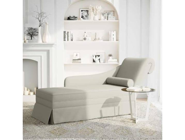 Xolmizyn Chaiselongue Samt Liegesofa mit Nackenrolle, Creme Rechte Armlehne, 145x56x70 cm, Schaumstoffpolsterung, Wohnzimmer Möbel