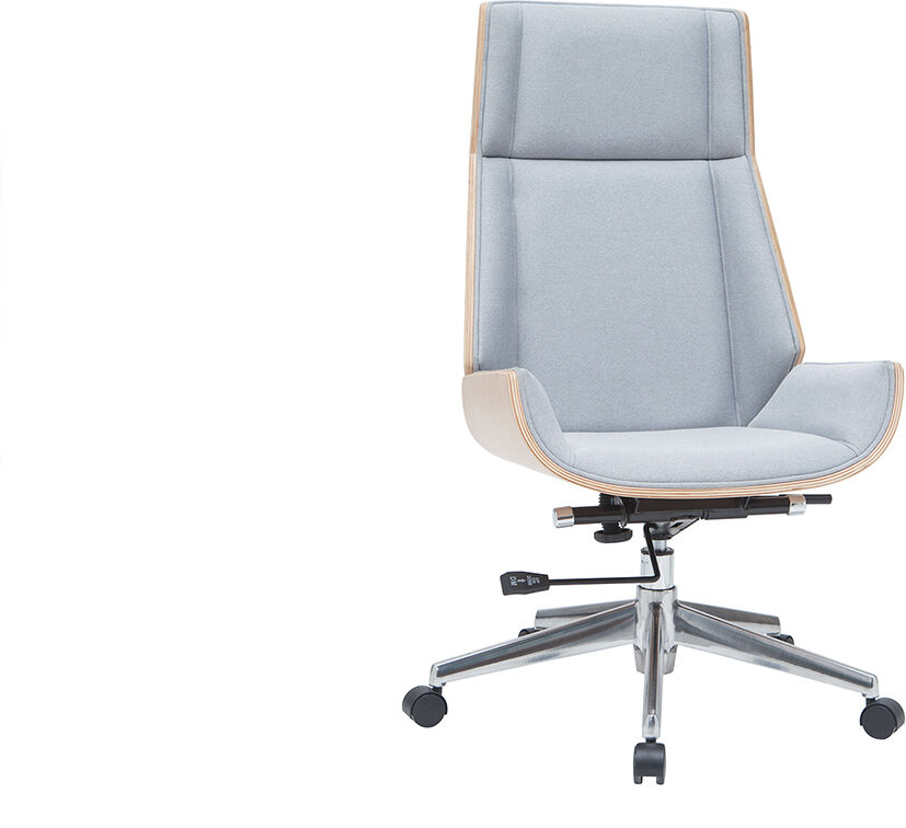 Miliboo Fauteuil de bureau de direction design en tissu gris clair, bois clair et acier chromé CURVED
