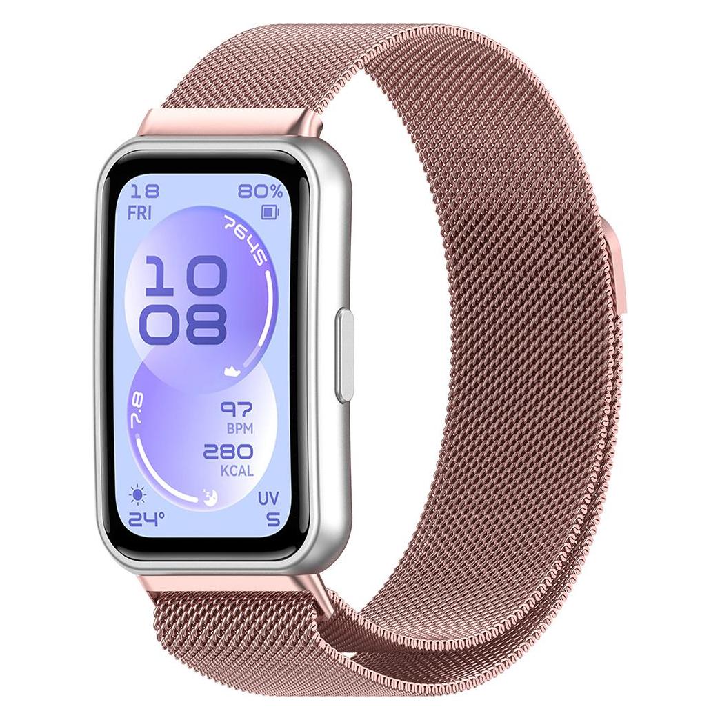 Techsuit - Watchband (W009) - Huawei Band 11 / Band 11 Pro - Pink (Edelstahl, Magnet) (68332335)