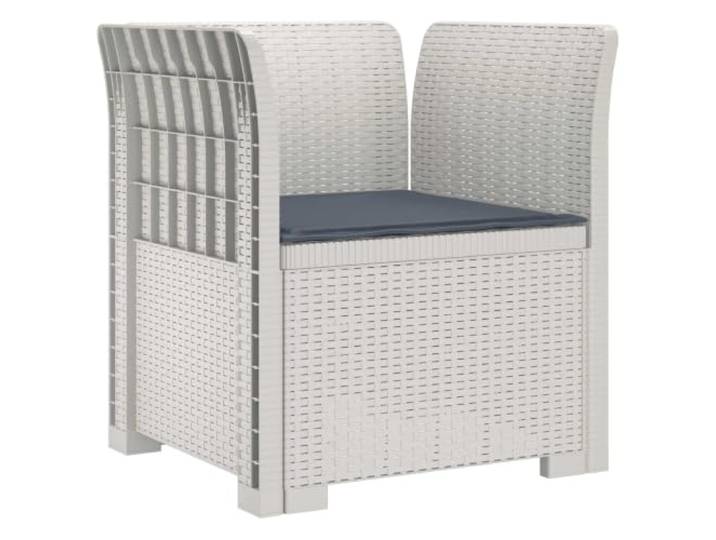 KTHLBRH Sessel 1-Sitzer mit Kissen in Rattanoptik PP weiß Modulares Design, Sitzfläche 55 cm, Höhe 39 cm, Armlehne 35 cm, Rückenlehne 31,5 cm, Kissen Polyester hellgrau
