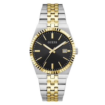 Quarzuhr GUESS "VINCENT", gold (silberfarben, schwarz, goldfarben, schwarz), Armbanduhren, Herren, goldfarben, Quarzuhr, Armbanduhr, Damenuhr, Herrenuhr, Edelstahlarmband, analog, Tag