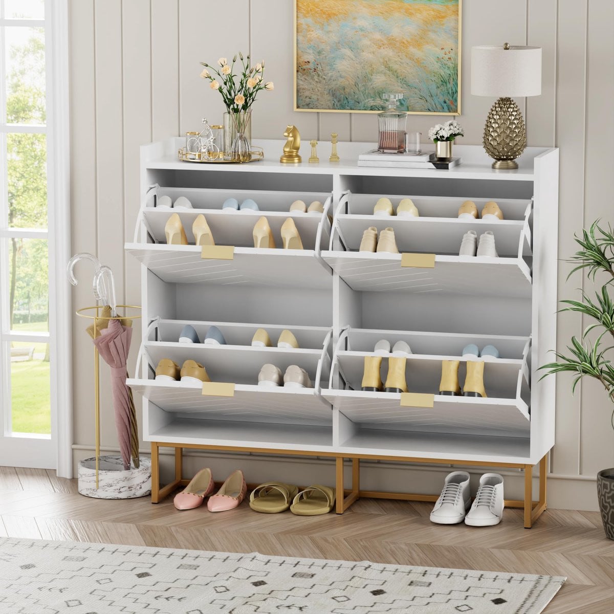 UEV smalle schoenenkast met 4 deuren, wit, B/D/H: 100 x 24 x 103,5 cm