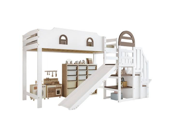 Flora Grace Etagenbett 90/200 cm mit Rutsche und Stauraumtreppe, Weiß, 90x200 cm, Babymöbel & Kindermöbel, Kinderzimmer & Jugendzimmer, Stockbetten