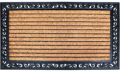 "A1 Home Collections Rubber and Coir Striped Border Durable Double Door Doormat Black/Beige - 30""X48"""