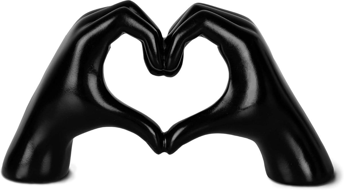 Decoratieve sculptuur Hand hart beeld in zwart - Hoogte: 24 cm