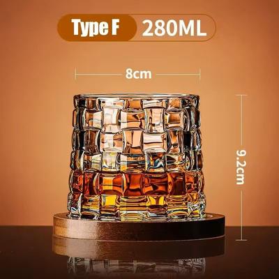 Uplift Treasures Rotating Whisky Glass With Bamboo Coaster Spinning Cocktail Glass For Whiskey Scotch Bourbon Wine f