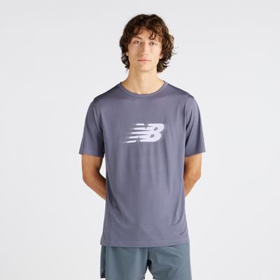Trainingsshirt NEW BALANCE "SPORT ESSENTIALS UTILITY MOTION GRAPHIC T-SHIRT", Herren, Gr. M, neptune grau (aa9), Obermaterial: 100% Polyester, Shirts, für Fitness und Training, atmungsaktiv, schnell trocknend