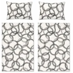 4-tlg. Seersucker Bettwäsche, 135x200 +80x80cm, bügelfrei, weiss mit Kreisen grau/schwarz