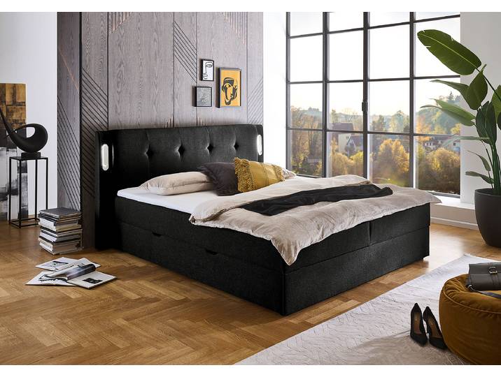 Lit éclairé Tricouni 180 x 200cm Tissu Norana Noir