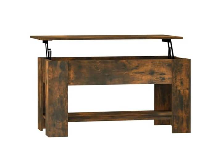 Roanoer Couchtisch Höhenverstellbar 101x49cm Wohnzimmertisch Räuchereiche Höhenverstellbare Tischplatte mit verstecktem Staufach für das Wohnzimmer, ideal zum Arbeiten und Speisen auf dem Sofa.