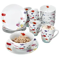 12tlg Frühstücksset Marie Porzellan 6 Personen Teller Becher Schale Blumen