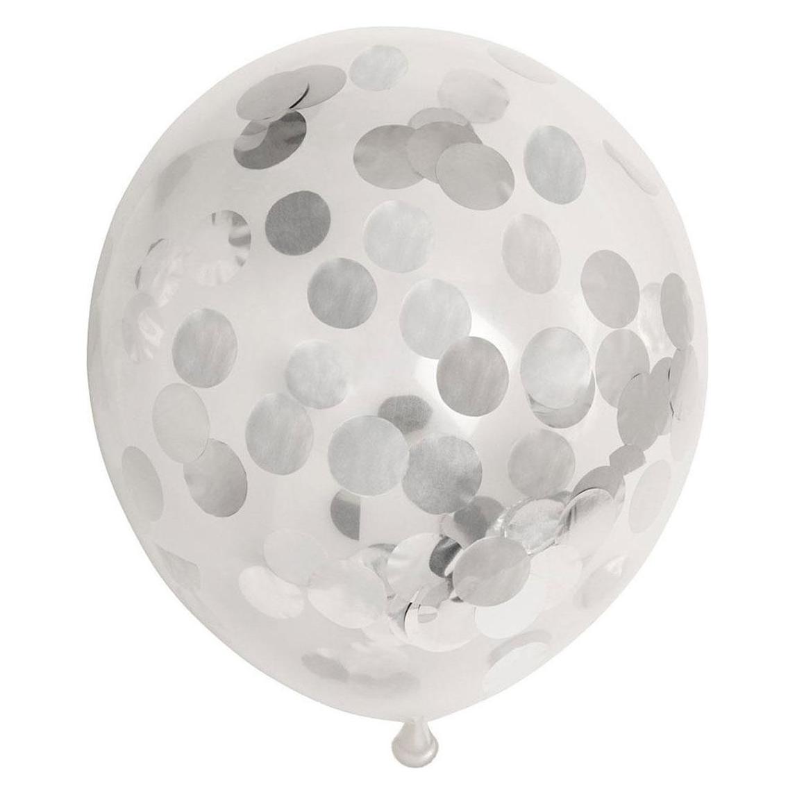 Globos Europe Konfetti-Luftballons, Papierkonfetti, Metallic-Silber, 30 cm, 6 Stück (6x) (5712735017141)