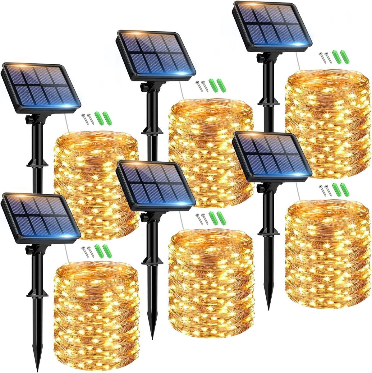 Merkloos Lichtsnoer op zonne-energie voor buiten, 6 x 15 m, weerbestendig