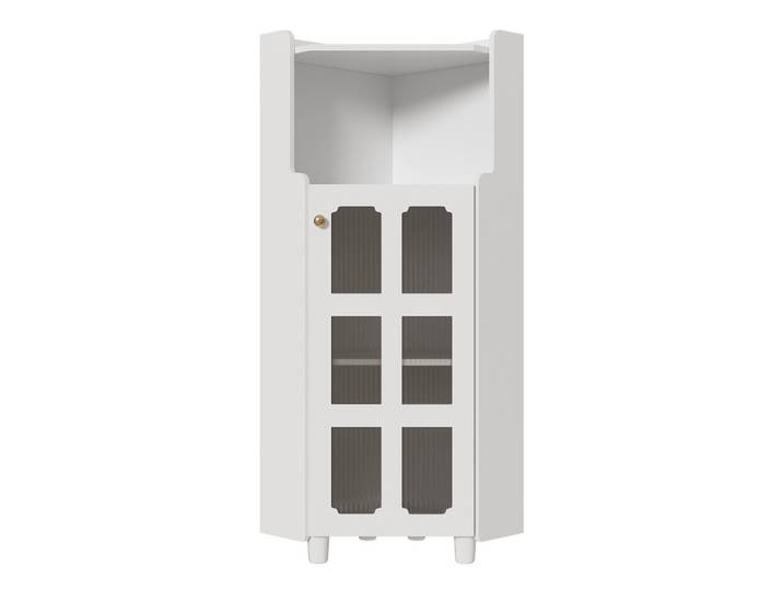 ECKSCHRANK in Weiß lackiert mit App-gesteuerter LED & Glasvitrine