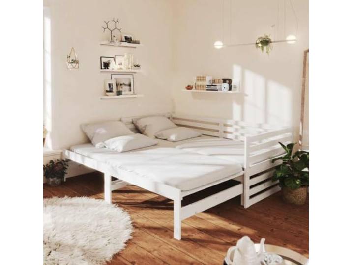 Massiv Kiefer multifunktional ausziehbar Tagesbett 2x90x200 Weiß Ausziehbares Tagesbett Weiß Massivholz Kiefer 2x(90x200) cm Gästebett Sofa Schlafcouch Platzsparend